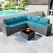 Kullavik 6 Pieces Patio Furniture Sets All Weather PE Wicker Outdoor Sectional Sofa Couch Garden Backyard Conversation Set with Glass Coffee Table Blue