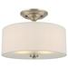 Kira Home Addison 13 2-Light Semi-Flush Mount Ceiling Light Fixture with Off-White Fabric Drum Shade Brushed Nickel