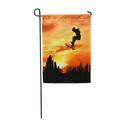 LADDKE Young Man Skateboarder Jumping Over The City During Sunset Silhouetted Garden Flag Decorative Flag House Banner 12x18 inch