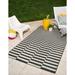 Unique Loom Striped Indoor/Outdoor Striped Rug Charcoal/Ivory 7 1 x 10 Rectangle Geometric Contemporary Perfect For Patio Deck Garage Entryway