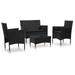 vidaXL 4 Piece Garden Lounge Set with Cushions Poly Rattan Black 45813