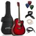 Ashthorpe Full-Size Dreadnought Cutaway Acoustic-Electric Guitar Bundle Premium Tonewoods Red