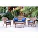 Jeco 4pc Wicker Conversation Set in Honey with Navy Blue Cushions