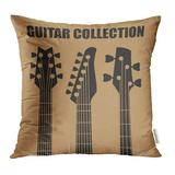 YWOTA Neck Guitars Music Retro Electric Blues Acoustic Bass Entertainment Pillow Cases Cushion Cover 20x20 inch