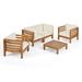 GDF Studio Cascada Outdoor Acacia Wood 4 Seater Chat Set with Cushions Teak and Beige