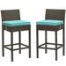 Modway Conduit Bar Stool Outdoor Patio Wicker Rattan Set of 2 in Brown Turquoise