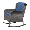 Soleil Jardin Patio Resin Wicker Rocking Chair with Cushions Outdoor Furniture Club Rocker Chair Gray Wicker & Navy Cushions