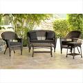 5pc Espresso Wicker Conversation Set - Black Cushions