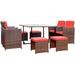 Devoko 9 Pieces Patio Dining Set Patio Conversation Set Outdoor Furniture Cushioned Tempered Glass with Ottoman Red