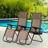 YRLLENSDAN Oversized Zero Gravity Chair Set of 2 with Adjustable Pillows & Cup Holder Tray 250lbs Capacity Folding Lounge Chair Outdoor Zero Gravity Recliners for Adult