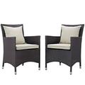 Pemberly Row Patio Dining Chair in Espresso and Beige (Set of 2)