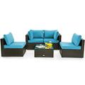 5PCS Patio Rattan Furniture Set Cushioned Sofa Chair Coffee Table