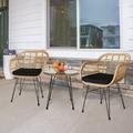 EasingRoom 3-Piece Patio Wicker Conversation Bistro Set Rattan Chat Set for Front Deck w/ Round Coffee Side Table