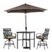 Hanover Montclair 3-Piece All-Weather Outdoor Patio High Dining Set 2 Swivel Counter-Height Chairs with Comfortable Seat and Lumbar Cushions 33 Square Stamped Rectangle Table Umbrella and Base