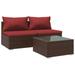 vidaXL 3 Piece Patio Lounge Set with Cushions Poly Rattan Brown