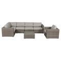 Living Source International 7-Piece Rattan Sectional Set w/Cushions in Gray