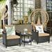 Costway 3PCS Patio Rattan Furniture Set Cushioned Sofa Storage Table W/ Shelf Garden