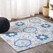 Mediterranean Medallion Blue/Gray 5 Square Indoor/Outdoor Area Rug