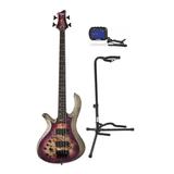 Schecter Riot-4 Left-Handed Bass Guitar in Aurora Burst with Stand and Tuner