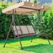 Patio Swing Chair 3 Person Canopy Porch Swing Hammock with Adjustable Canopy and Weather Resistant Steel Frame for Garden Poolside Balcony Backyard Beige LJ3063