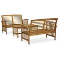 Anself 3 Piece Wooden Patio Lounge Set 2 Garden Bench and Coffee Side Table Acacia Wood Sectional Outdoor Furniture Set for Patio Backyard Garden Balcony