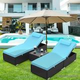 Segmart 3 Pieces Reclining Outdoor Patio Lounge Furniture Set All-Weather Poolside Rattan Wicker Chaise Chairs Sets with Cushions & 2 Pillows for Backyard Deck Porch Garden SS2116
