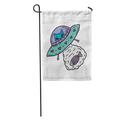 SIDONKU UFO and Alien Cat Flying Catch Fish Cute Little Hearts Crazy Attack in Space on Saucer Garden Flag Decorative Flag House Banner 28x40 inch