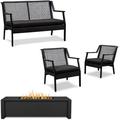 Home Square 4 Piece Garden Patio Set with Bench 2 Chairs and Fire Table