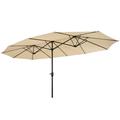 Private Jungle 15x9ft Large Double-Sided Rectangular Outdoor Twin Patio Market Umbrella w/Crank - tan