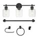 Globe Electric Cannes 5-Piece Matte Black All-In-One Bathroom Hardware Set with 3-Light Vanity Light Fixture and Clear Glass Shades 65556