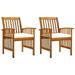 Dcenta 2 Piece Garden Chairs with Cream White Cushion Acacia Wood Outdoor Dining Chair for Patio Balcony Backyard Outdoor Furniture 24 x 25.2 x 35.4 Inches (W x D x H)