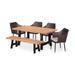 GDF Studio Amaryllis Outdoor Lightweight Concrete and Wicker 6 Piece Dining Set with Bench Multibrown and Natural Oak