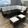 Dcenta 4 Piece Patio Lounge Set Cushined L-Shaped Sofa with 2 Ottomans and Coffee Table Conversation Set Poly Rattan Outdoor Sectional Sofa Set for Garden Balcony Lawn Yard Deck
