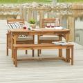 Walker Edison Transitional Boho 4 Piece Patio Outdoor Dining Set Brown