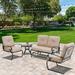 SOLAURA 4-Piece Outdoor Furniture Patio Conversation Sets Metal Swing Glider Loveseat and Spring Lounge Chairs with Side Table-Brown