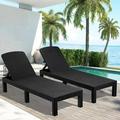 SYNGAR Patio Chaise Lounge Chairs Set of 2 Adjustable Chaise for Outside PP Resin Reclining Lounge Chairs Outdoor Sun Loungers for Poolside Deck Garden Black