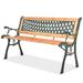 Anself Outdoor Garden Bench Patio Porch Chair Seat with Backrest Wood Seat Wrought Iron Frame Courtyard Decoration Park Furniture 48 x 20 x 28.7 Inches (W x D x H)