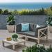 Elisha Outdoor Modular 3 Piece Acacia Wood Sectional Loveseat and Coffee Table Set with Cushions Weathered Gray Dark Gray