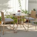 3PCS Outdoor Patio Rattan Wicker Bar Table Stools Dining Set Cushioned Chairs Garden Beige/Grey