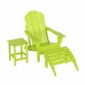 WestinTrends Malibu Outdoor Lounge Chairs 3-Pieces Adirondack Chair Set with Ottoman and Side Table All Weather Poly Lumber Patio Lawn Folding Chair for Outside Pool Garden Backyard Lime