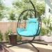 BTMWAY Wicker Egg Chair with Stand and Removable Cushion Outdoor Indoor Swing Hammock Chair Hanging Basket Chair for Patio Balcony Porch Living Room Blue