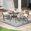 JOIVI Outdoor Dining Set 3 Pieces Patio Bistro Set with Cushions Cast Aluminum Outdoor Table and Chair Set Umbrella Hole Design Antique Bronze