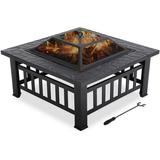 Dkeli 32 Fire Pits Outdoor Wood Burning Fireplace Portable Fire Pit Table with Lid Outdoor Fire Pit Grill with Poker & Mesh Wire Cover