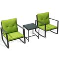 Atlas 3-Piece Outdoor Sturdy Furniture Set -2 Chairs With Solid Glass Coffee Table - Green