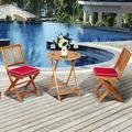 Costway 3PCS Patio Folding Wooden Bistro Set Cushioned Chair Conversation Garden Red