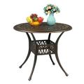 UBesGoo Round Bistro Table with 2 Hole for Patio Outdoor Aluminum Conversation Dining Coffee Table Bronze