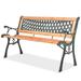 Dcenta Outdoor Garden Bench Patio Porch Chair Seat with Backrest Wood Seat Wrought Iron Frame Courtyard Decoration Park Furniture 48 x 20 x 28.7 Inches (W x D x H)