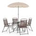 Flash Furniture Nantucket 6 Piece Brown Patio Garden Set with Umbrella Table and Set of 4 Folding Chairs