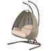 Island Gale Luxury Double Seat Outdoor Patio Hanging Wicker Swing Chair W/Cushion and a Solid One Piece U Shape Base for Easier Access (Charcoal or Latte Color Option))