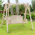 YRLLENSDAN Wooden Swing Chair 67 inch A-Frame Free Standing Porch Swings Outdoor Log Porch Swing Wooden frame Garden Swing Patio Beach Swing Set Patio Chairs